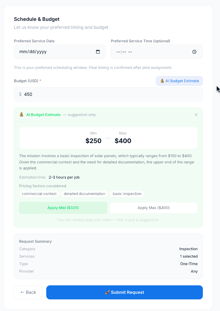 Pricing confirmed before commitment